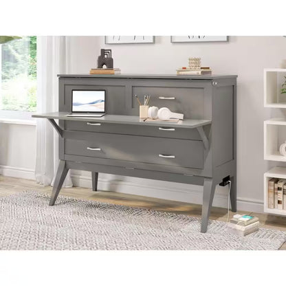 Northampton Gray Murphy Bed Desk with Full Mattress