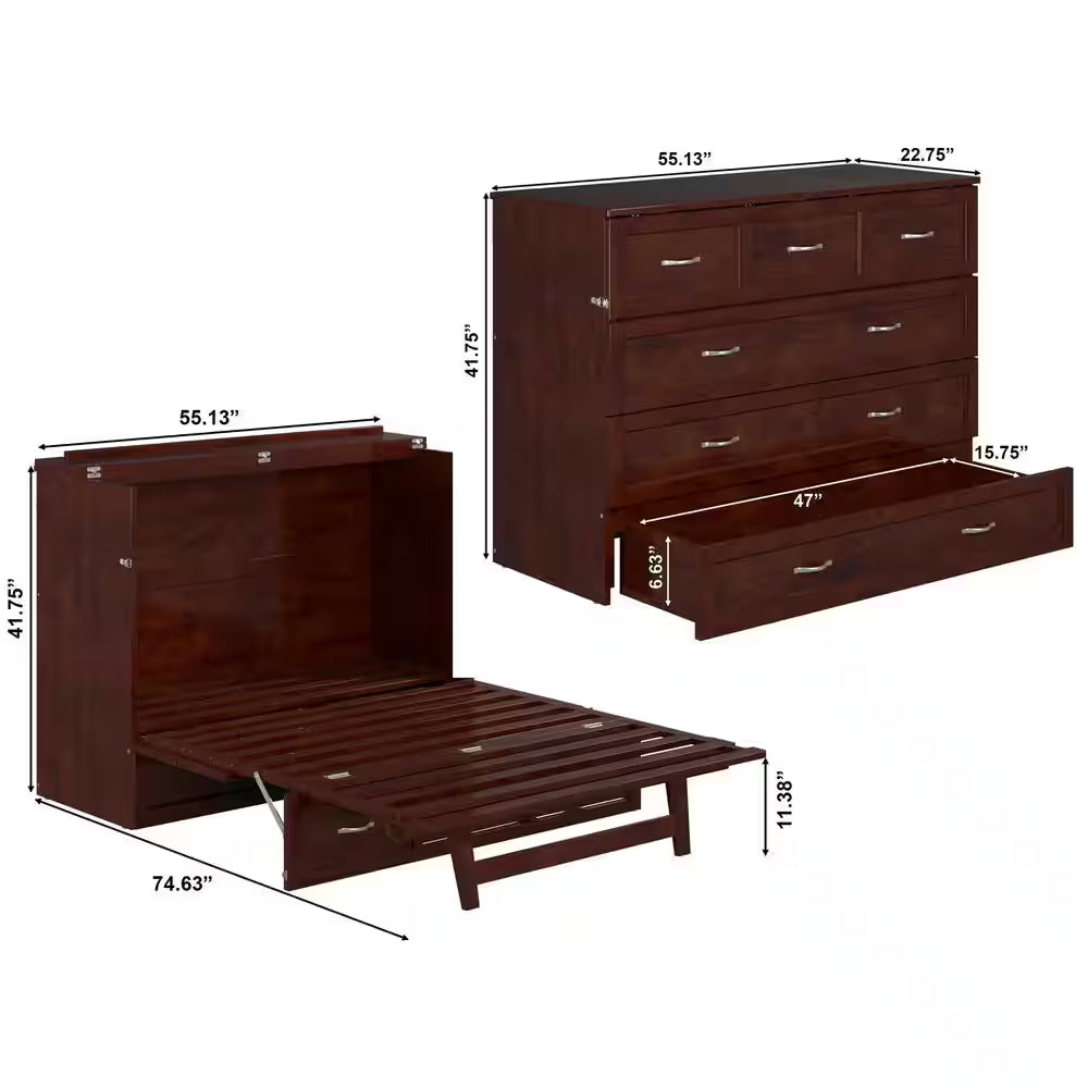 Deerfield Murphy Bed Chest Full Walnut with Charger