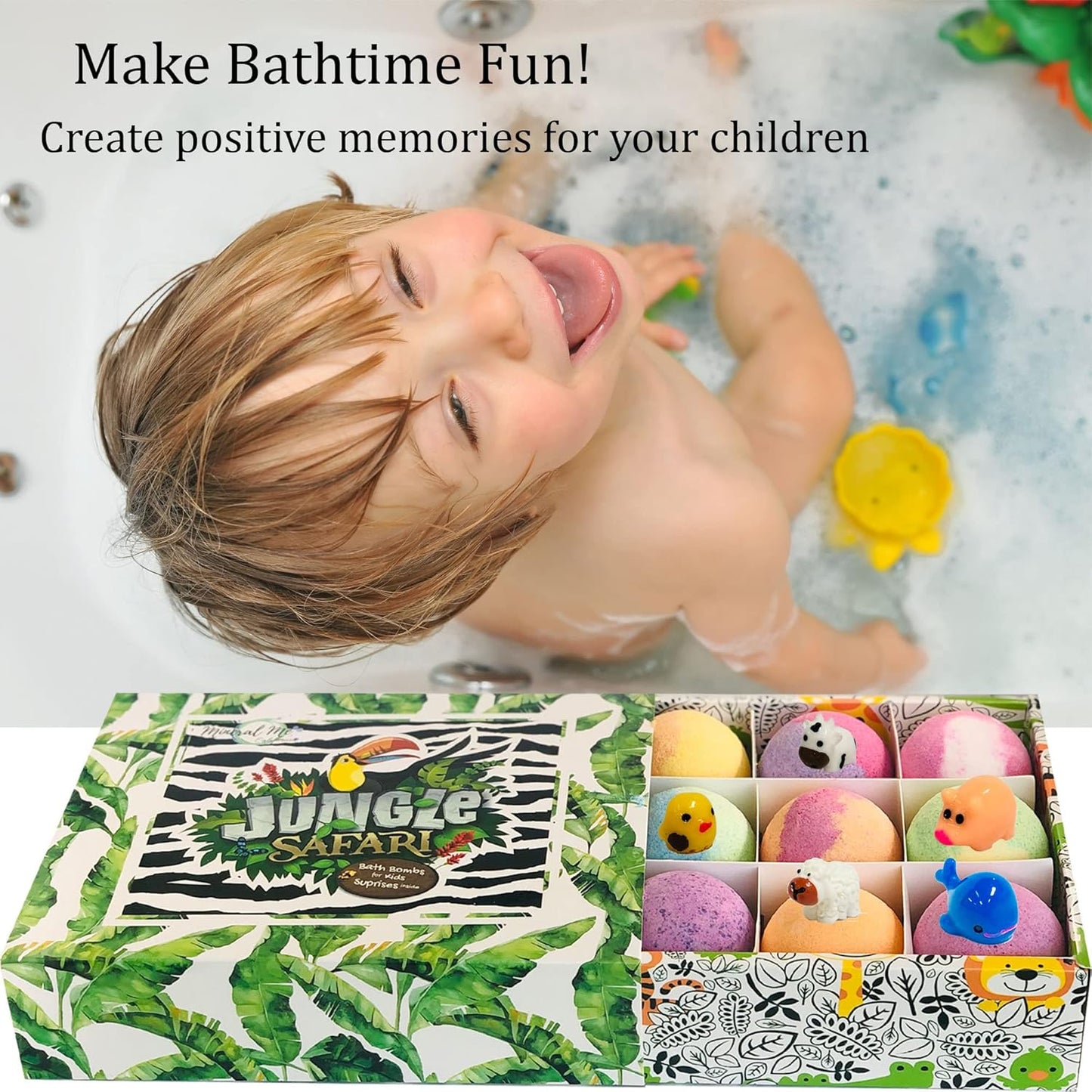 Bath Bombs for Kids with Surprise Inside, 12 Organic Bubble Bath Fizzies with Jungle Animal Toys. Moisturizing, Gentle & Kids Safe, Rainbow Spa Bath Fizz, Easter Basket Essentials for Boys, Girls
