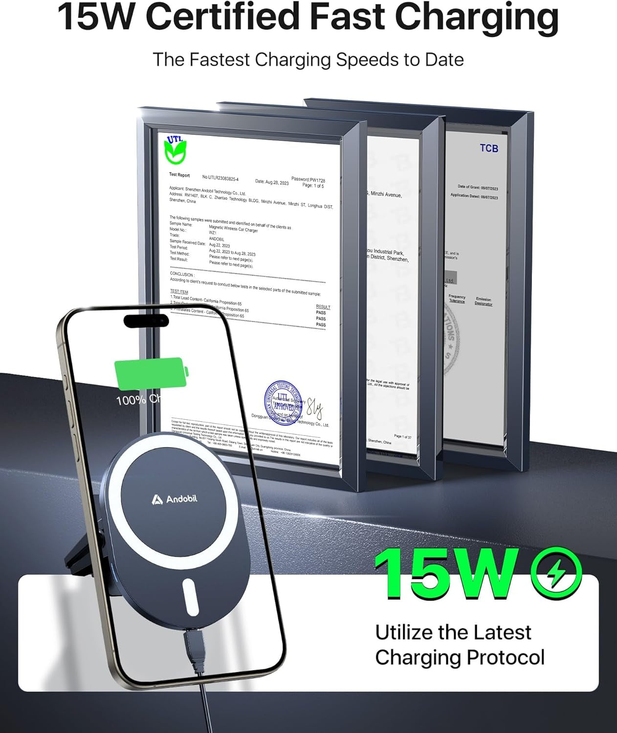 Wireless Car Charger [Real 15W Charging Faster & Safer] Magsafe Car Charger Phone Holder Mount for Car Compatible with Iphone 16 Pro Max / 15 Pro/14 Pro Max/13/12 Series