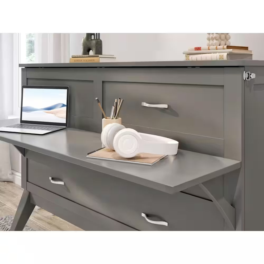 Northampton Gray Murphy Bed Desk with Full Mattress