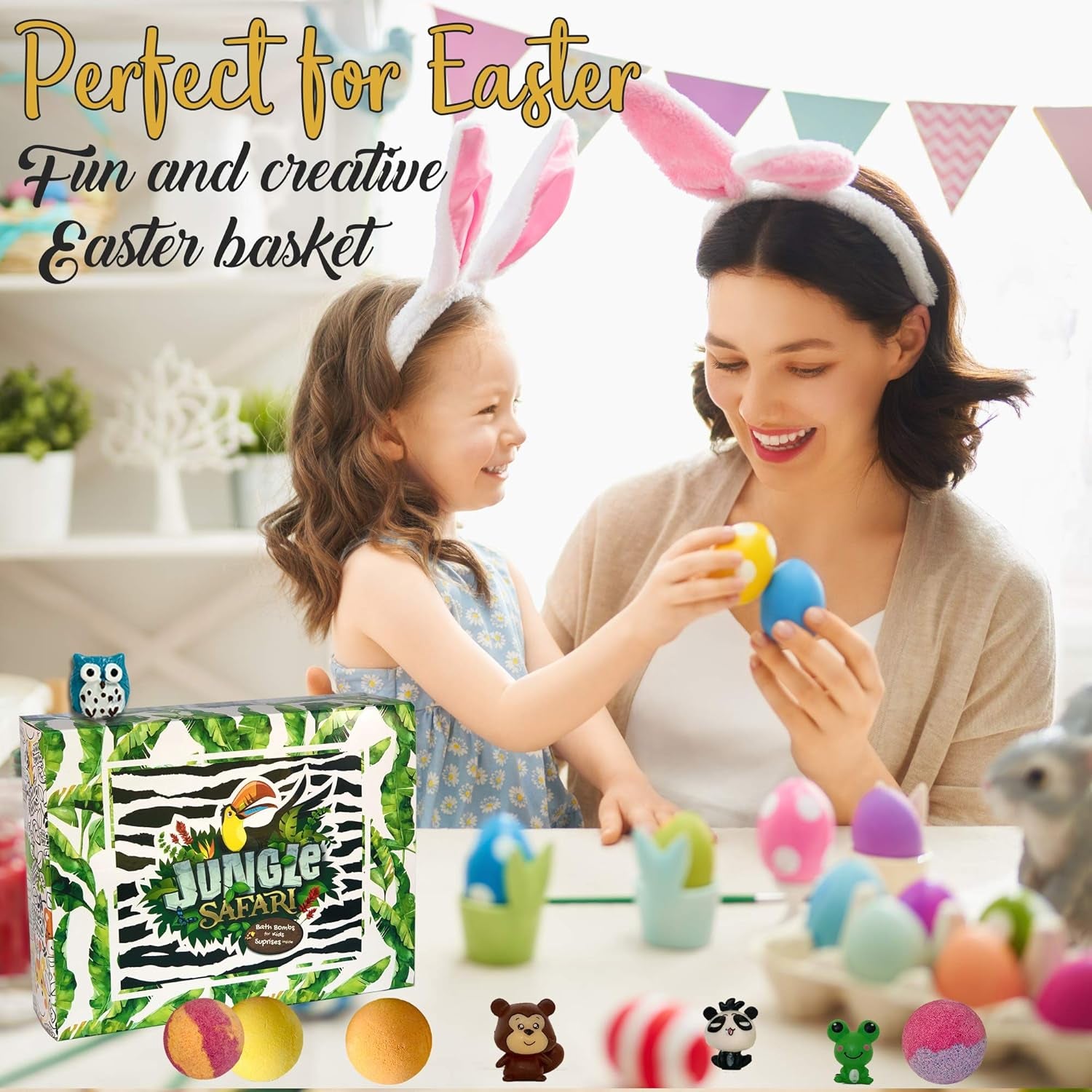 Bath Bombs for Kids with Surprise Inside, 12 Organic Bubble Bath Fizzies with Jungle Animal Toys. Moisturizing, Gentle & Kids Safe, Rainbow Spa Bath Fizz, Easter Basket Essentials for Boys, Girls