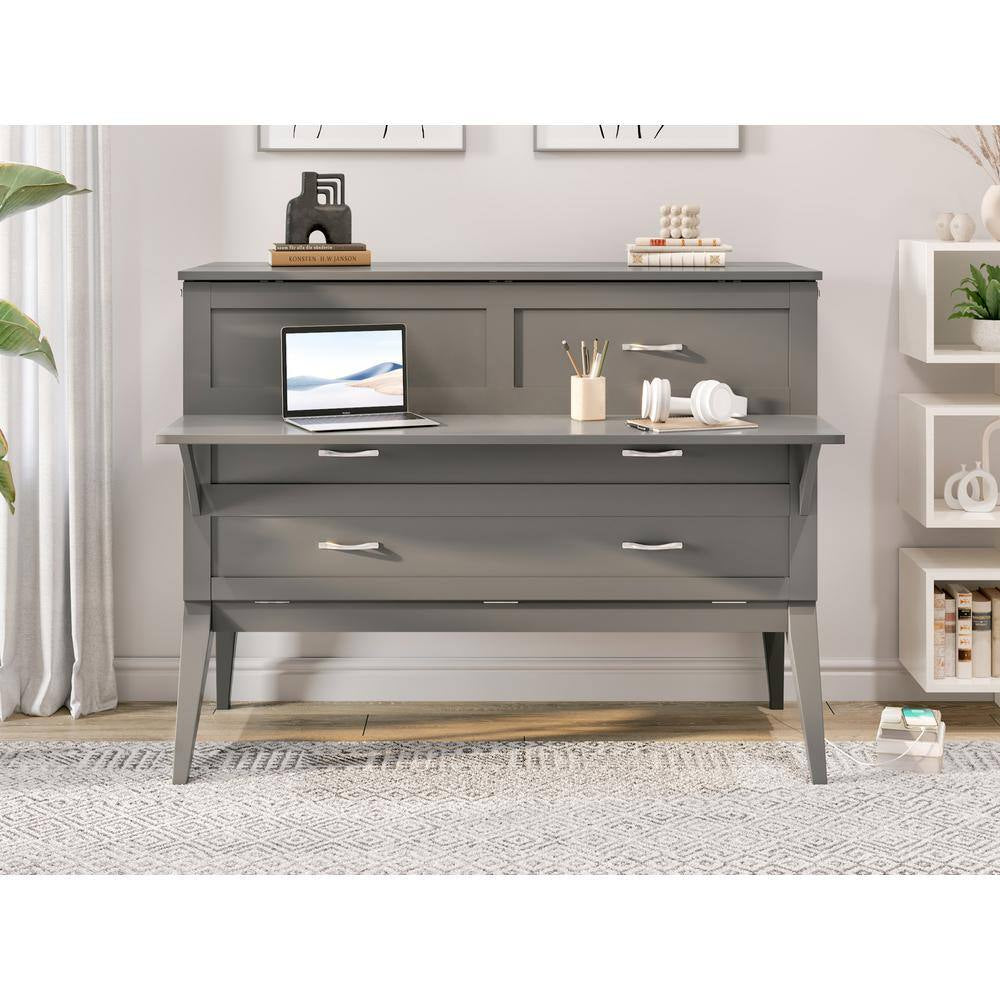 Northampton Gray Murphy Bed Desk with Full Mattress